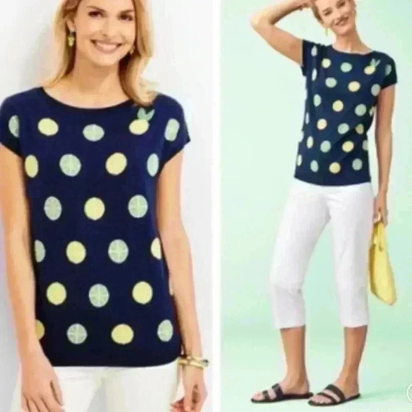Talbots Navy Blue Lemon Print Sweater Size 2X Petite - Picture 1 of 5
